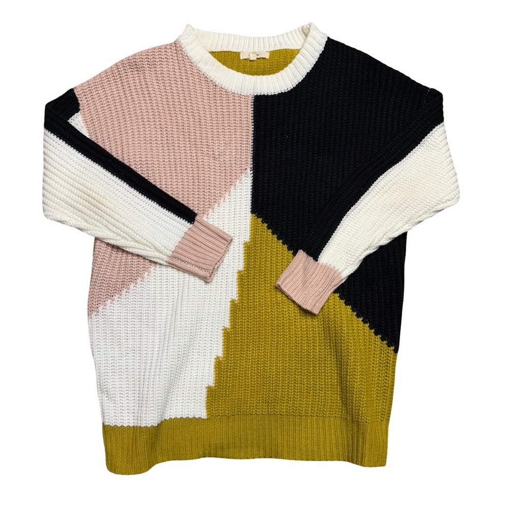 ✨🧶 ENTRO Colorblock Knit‎ Sweater Mustard Black Pink Cream, M 🧶✨